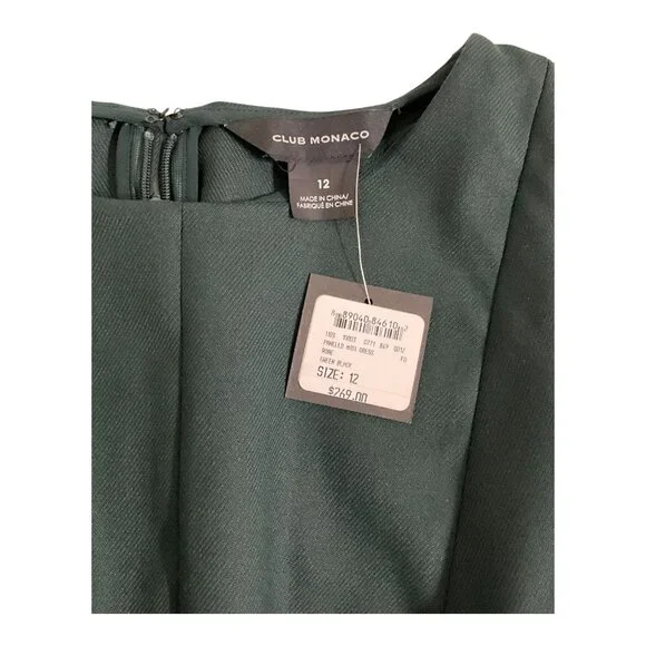 Club Monaco Paneled Midi Dress Dark Green Womens Size 12 NWT $269 MSRP - Picture 2 of 3